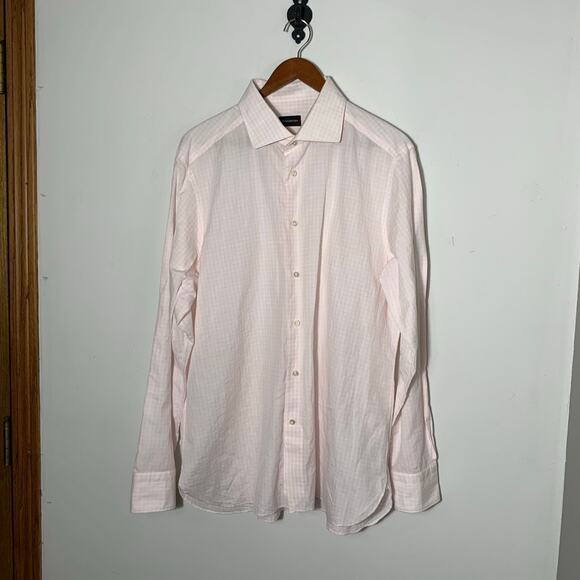 Mens Ermenegildo Zegna Pink & White Checked Long Sleeve Shirt Size 44/17.5 EUC! - Picture 1 of 3